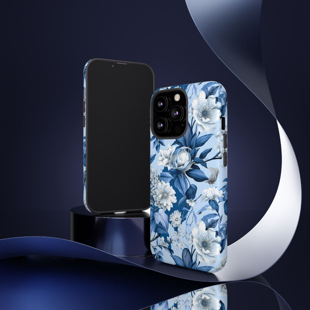 Blue Floral Watercolor Pattern Tough Case, Blue Rose Phone Case