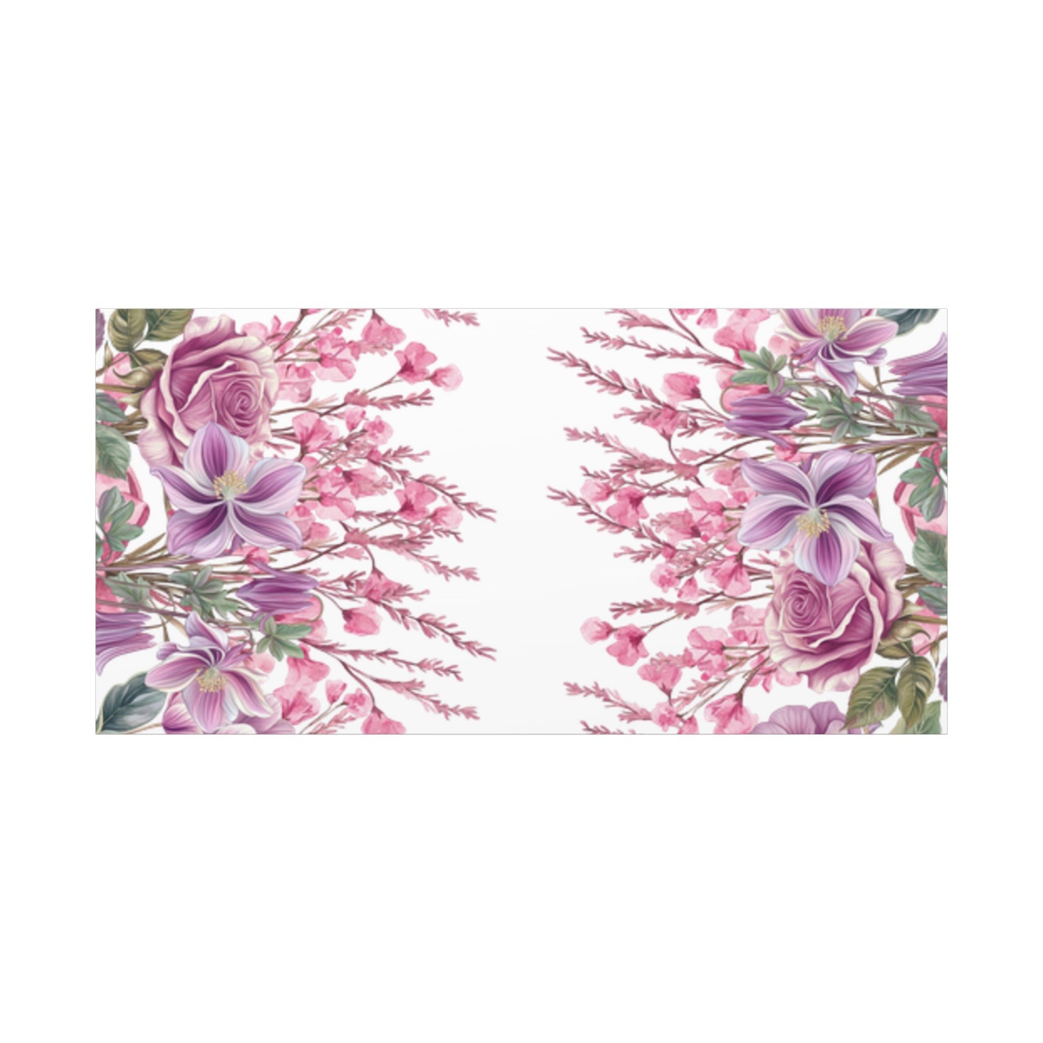 Floral Matte Canvas Wall Art, Pink Purple Botanical Print, Modern Symmetrical Flower Design, Stretched 1.25" Canvas Home Decor