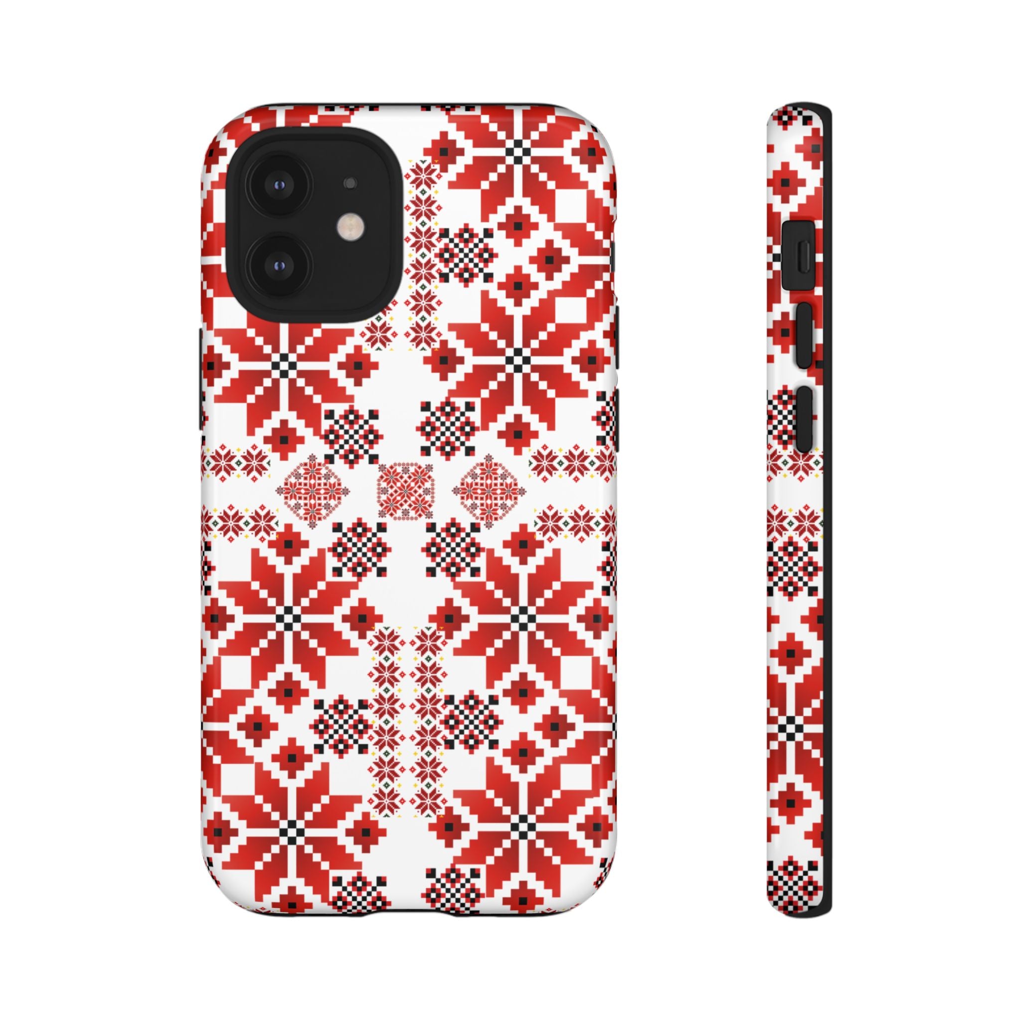 Ukrainian Embroidery Phone Case • Red Black Folk Pattern • Protective Slavic Geometric Cover for iPhone & Samsung