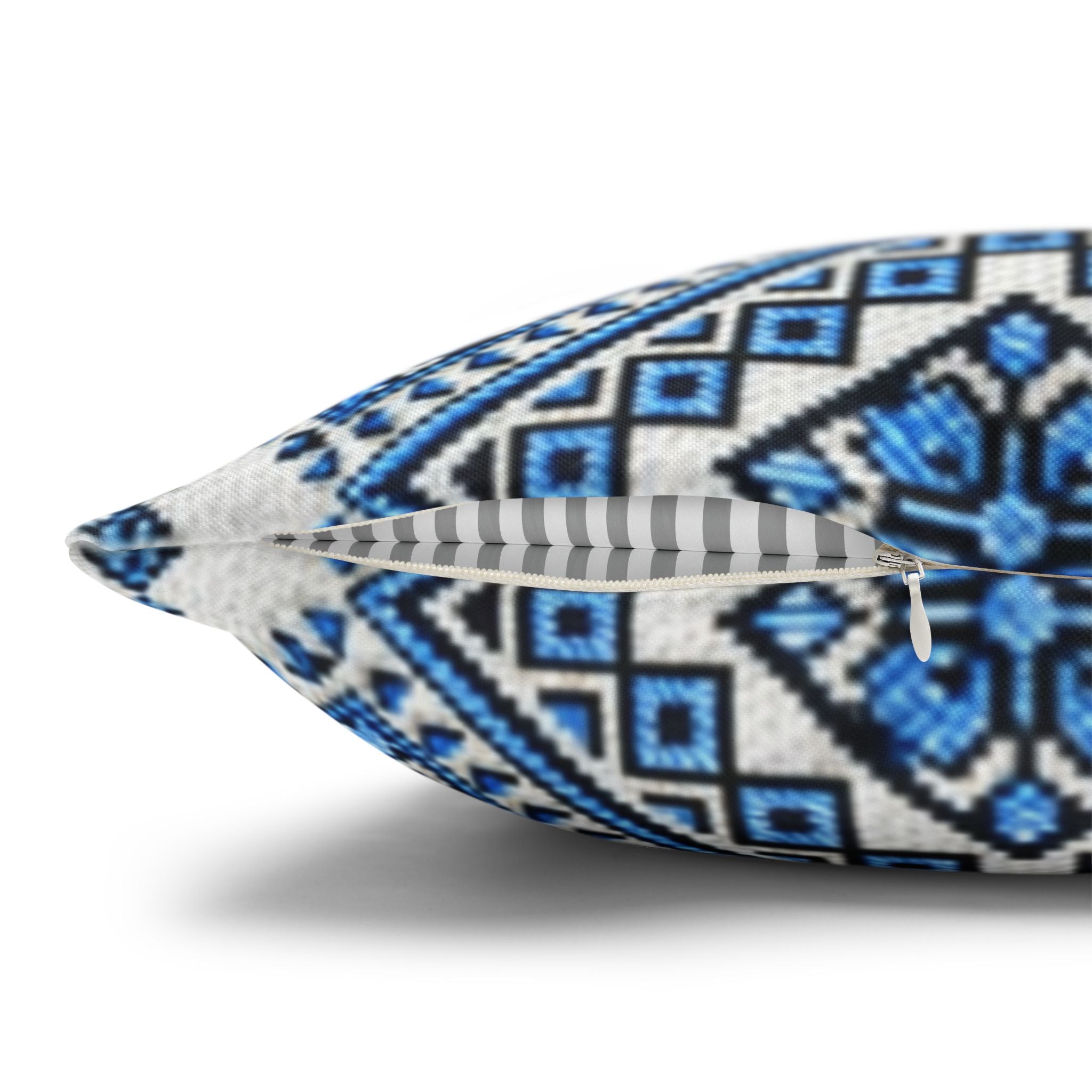 Blue Sky Folk Art Tile Pillow Cover | Ukrainian Heritage Floral Cushion