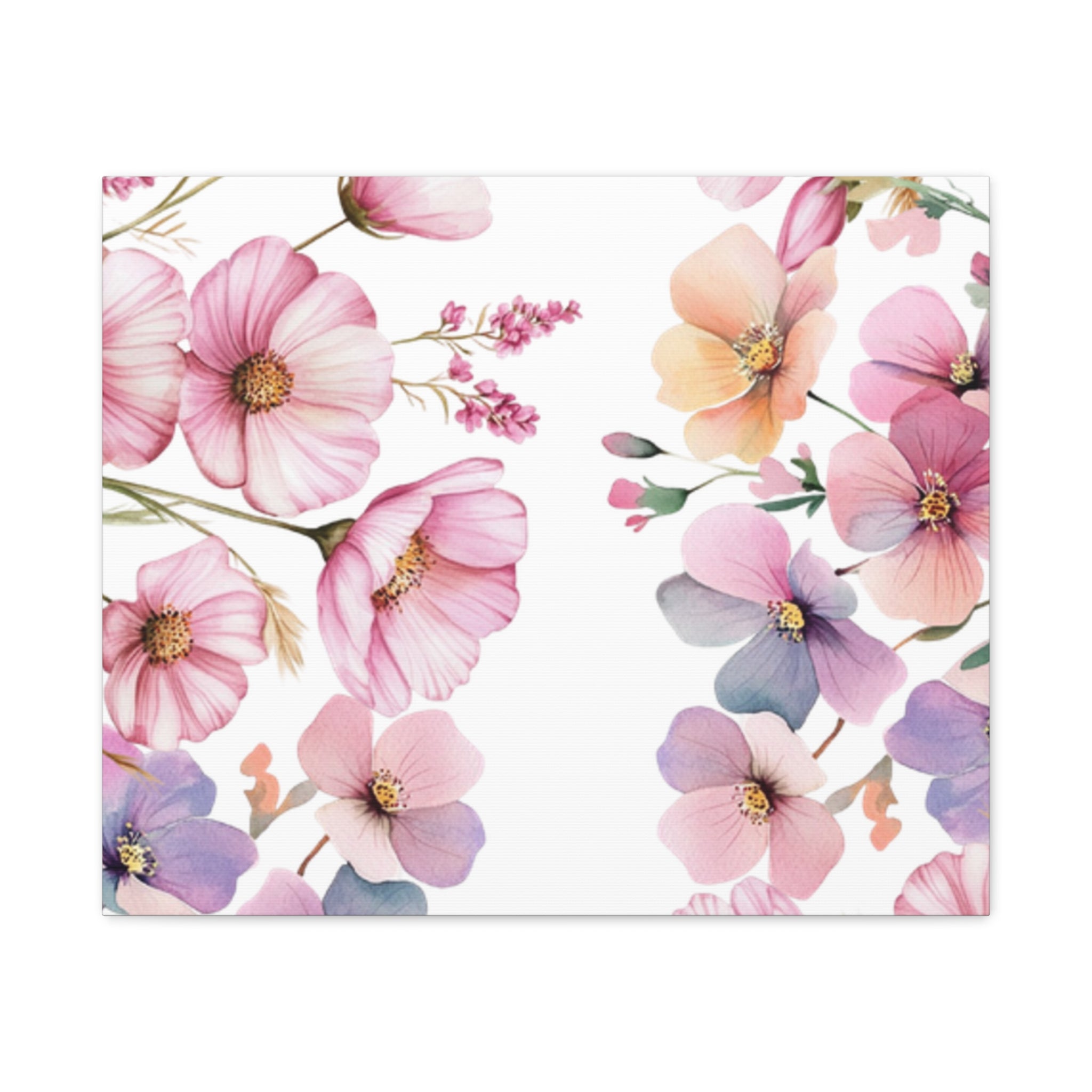 Pastel Floral Matte Canvas Wall Art, Soft Botanical Print, Modern Home Decor, Watercolor Flower Artwork, Stretched 1.25" Canvas