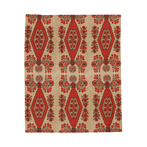 Berehynia Red & Black Folk Art Velveteen Plush Blanket | Ukrainian Heritage Throw