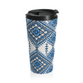 Blue Geometric Plaid Travel Mug — Insulated Stainless Steel Tumbler | BLUESKYDEZIGN