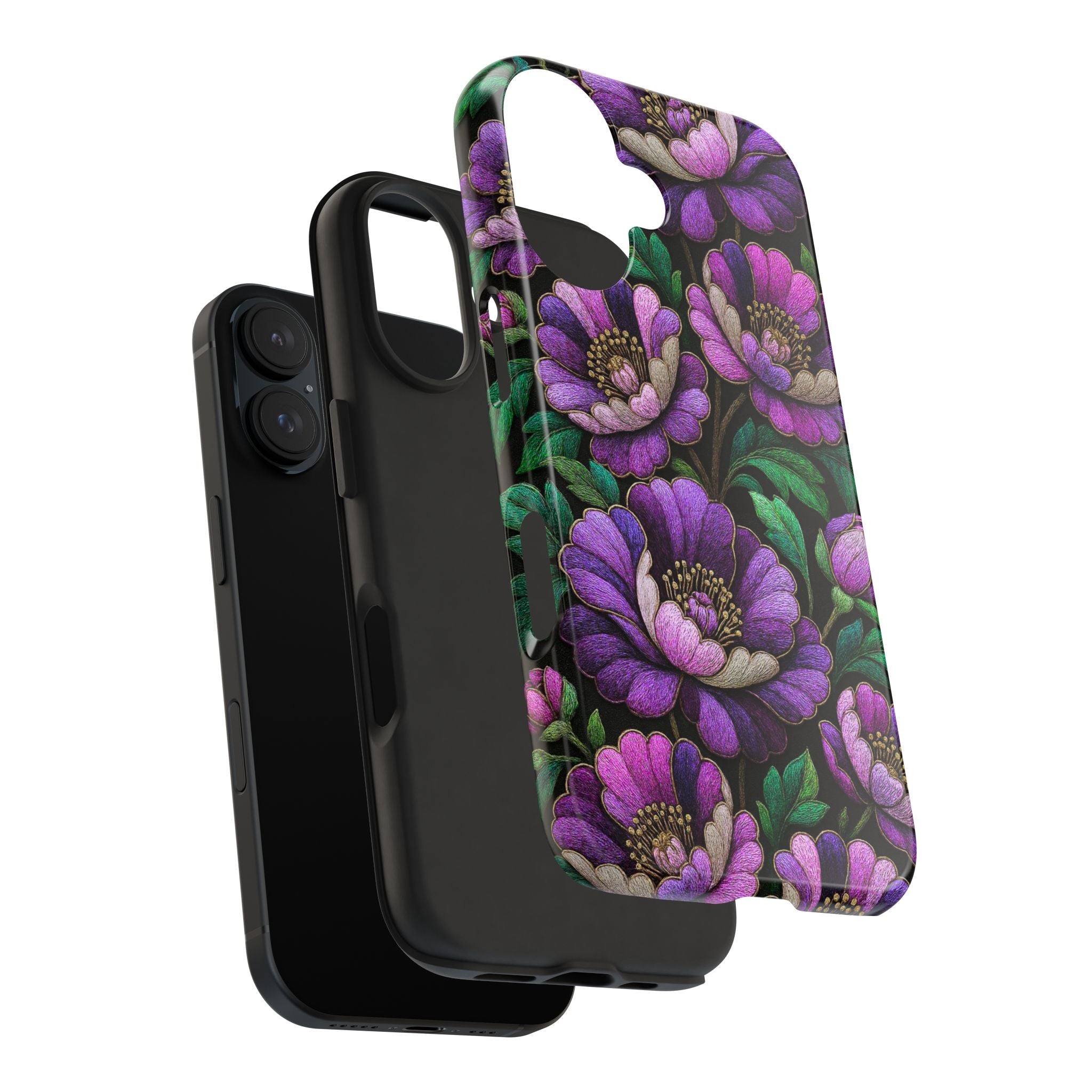 Petrykivka Bloom Phone Case | Purple Floral Tough Phone Case | Moody Embroidered Look Botanical Phone Cover