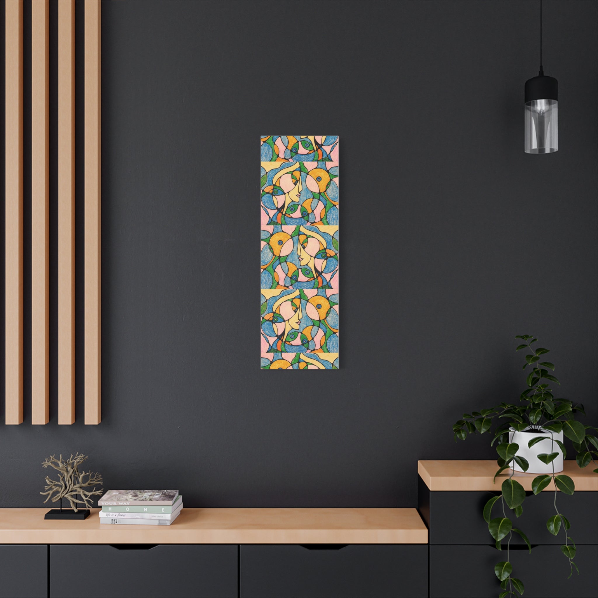Abstract Colorful Faces Canvas Art, Vibrant Modern Wall Decor, Surreal Cubist Style Matte Print, Stretched 1.25" Ready to Hang