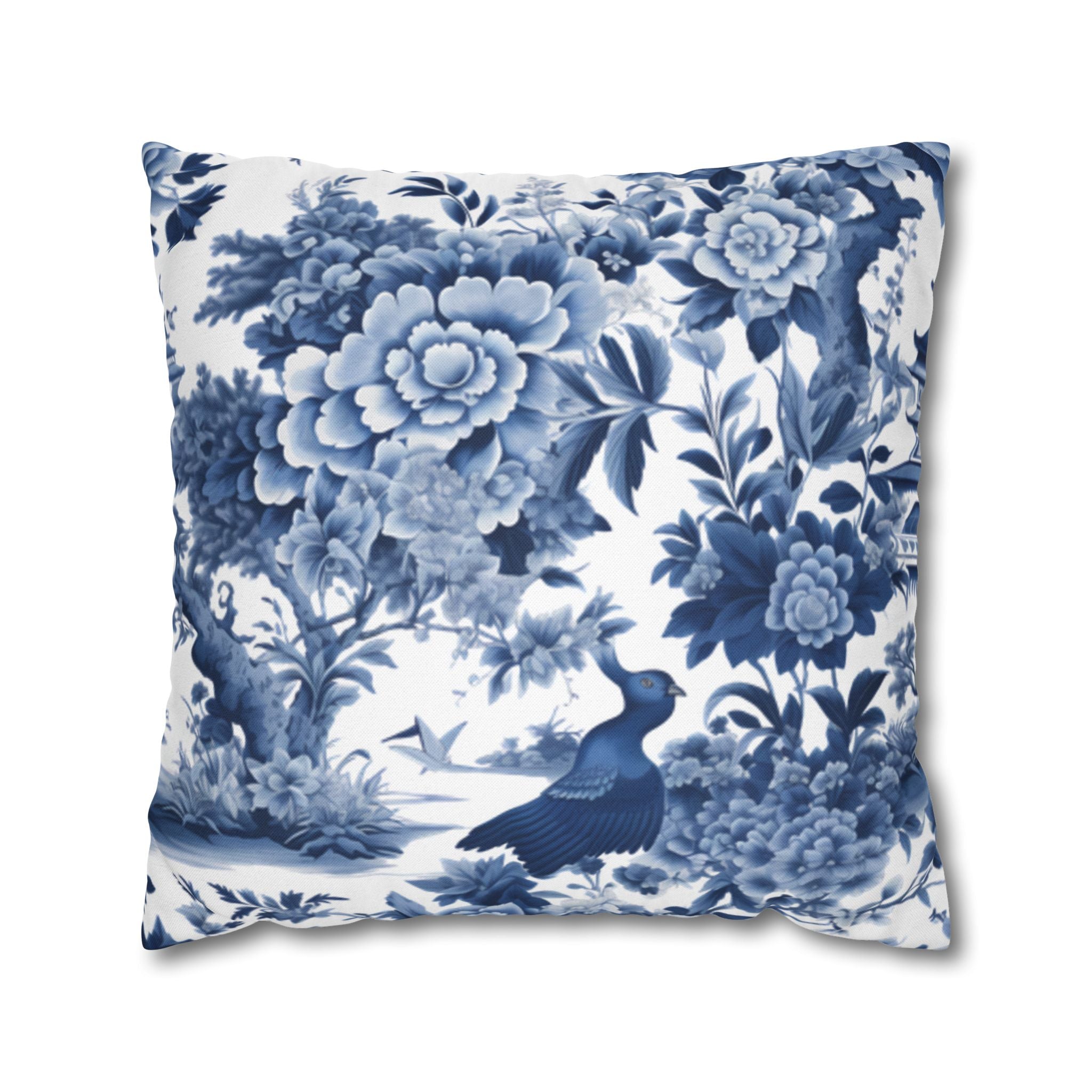Blue Watercolor Floral Pillow Cover | Vintage Botanical Double-Sided Cushion Case | Cottagecore Bedroom Decor