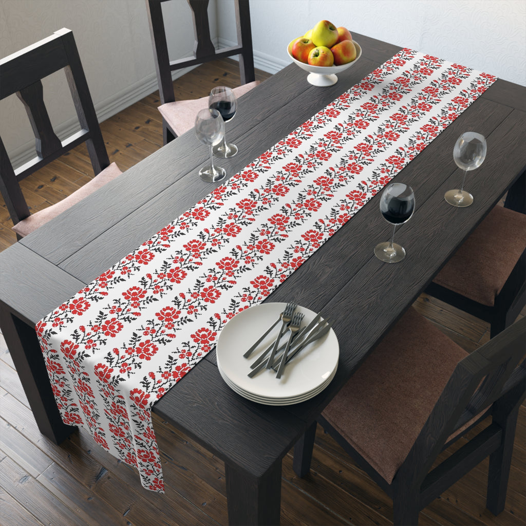 BLUESKYDEZIGN Ukrainian Red Black Table Runner - Folk Heritage Polyester