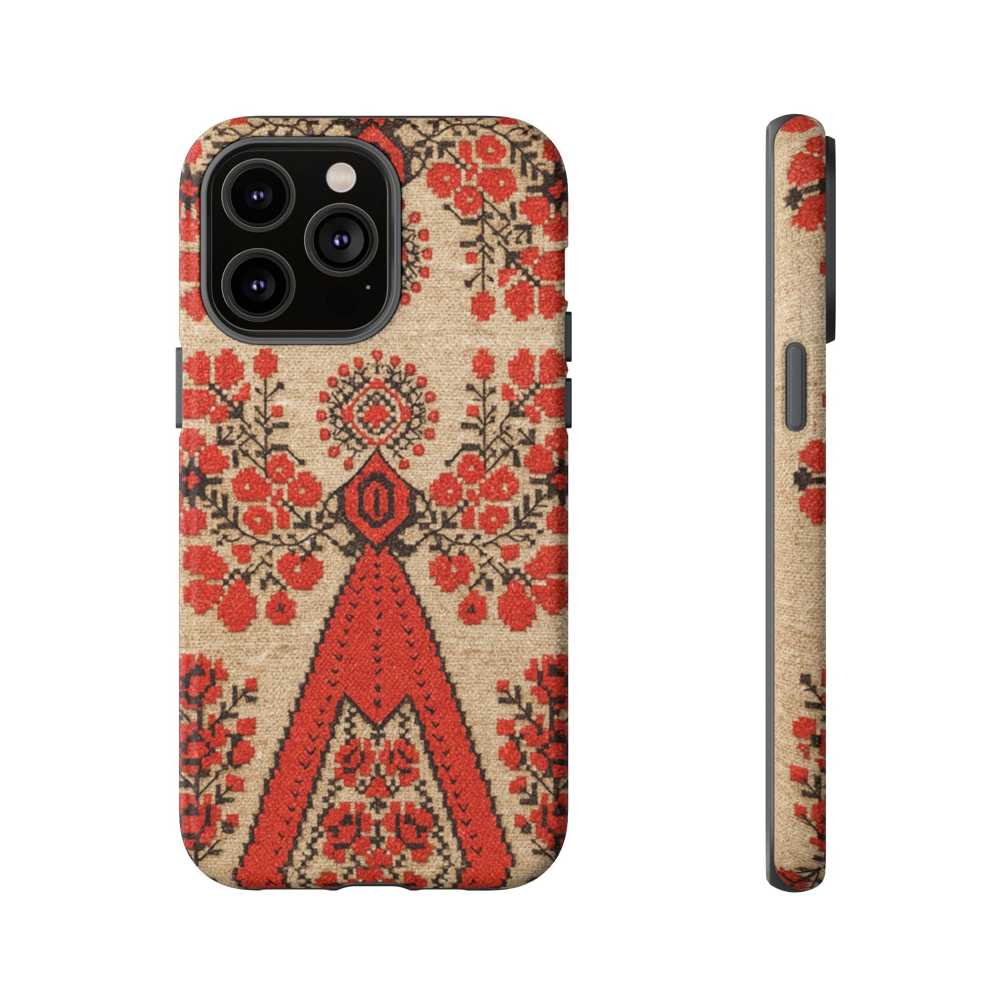 Ukrainian Embroidery Phone Case • Red Black Folk Pattern • Protective Cover with Traditional Berehynia Floral Motifs