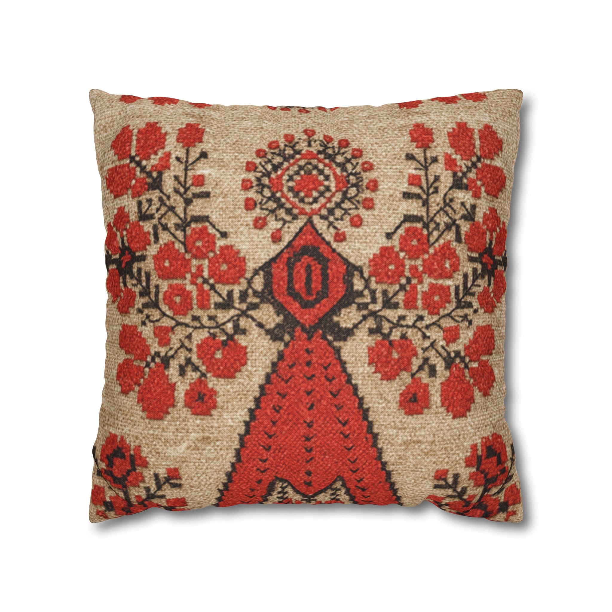 Berehynia Pillowcase, Ukrainian Protective Symbol, Red Black Folk Art Throw Pillow Cover for Home