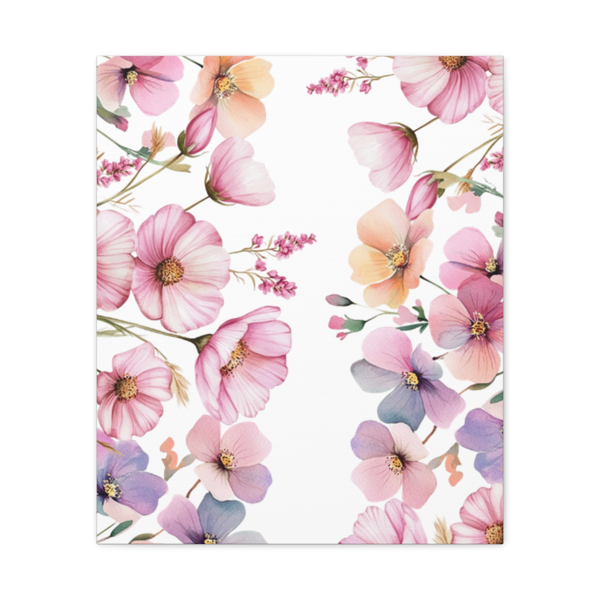 Pastel Floral Matte Canvas Wall Art, Soft Botanical Print, Modern Home Decor, Watercolor Flower Artwork, Stretched 1.25" Canvas