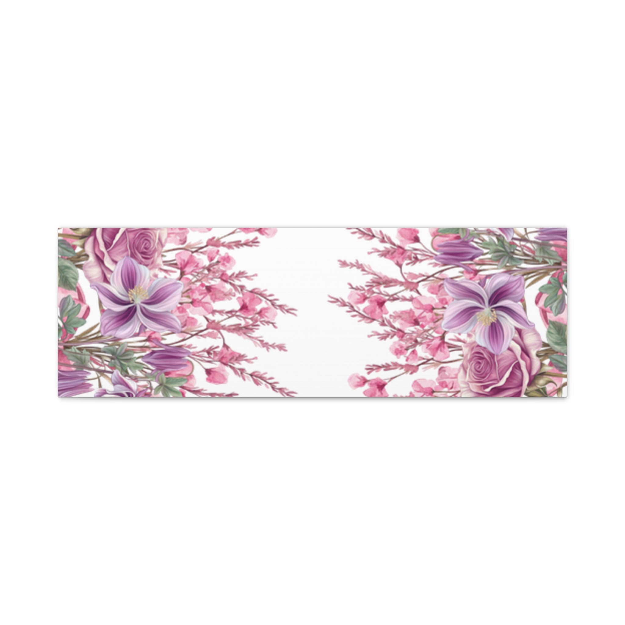 Floral Matte Canvas Wall Art, Pink Purple Botanical Print, Modern Symmetrical Flower Design, Stretched 1.25" Canvas Home Decor