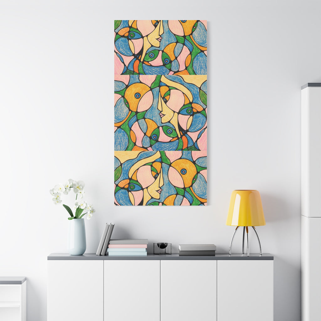 Abstract Colorful Faces Canvas Art, Vibrant Modern Wall Decor, Surreal Cubist Style Matte Print, Stretched 1.25" Ready to Hang