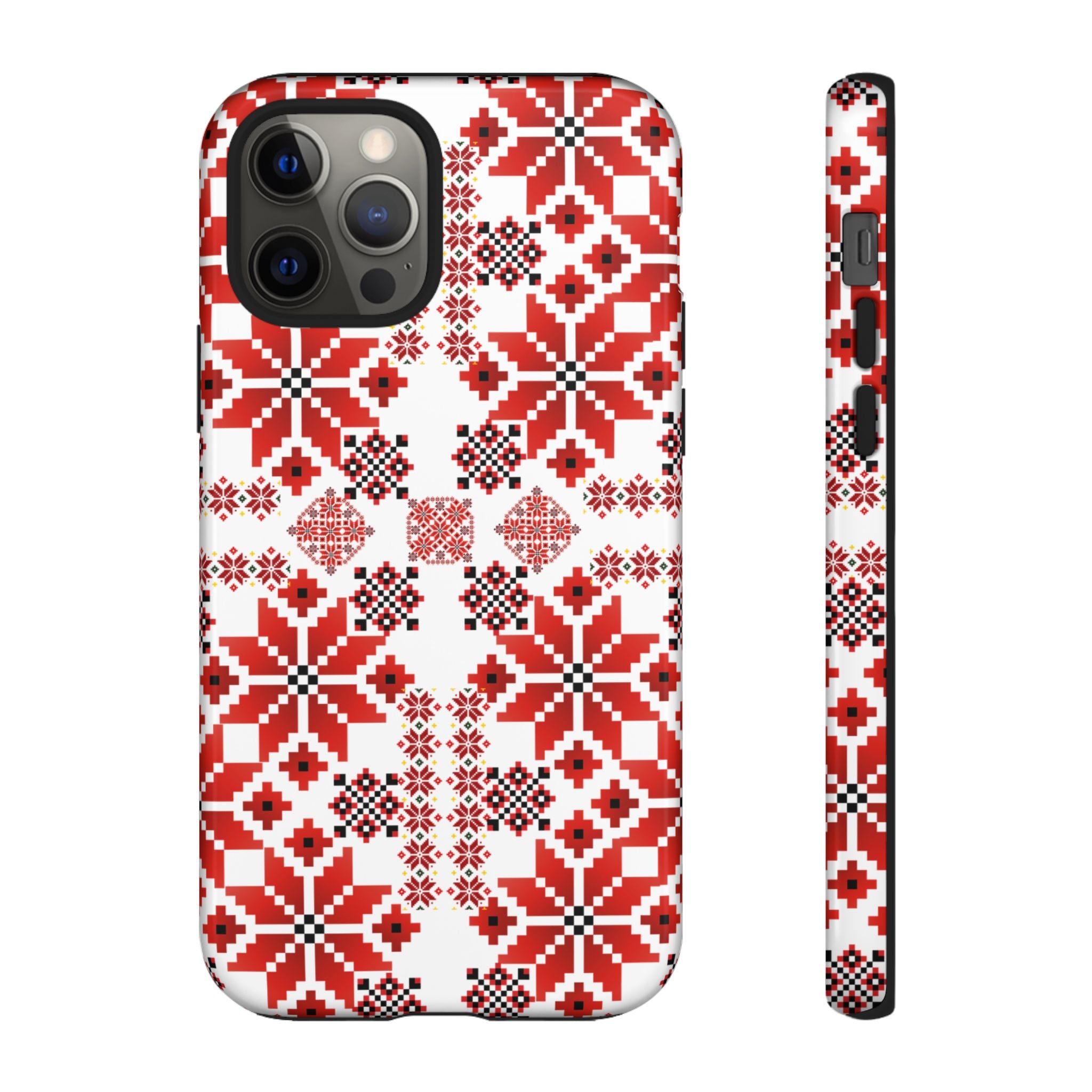 Ukrainian Embroidery Phone Case • Red Black Folk Pattern • Protective Slavic Geometric Cover for iPhone & Samsung