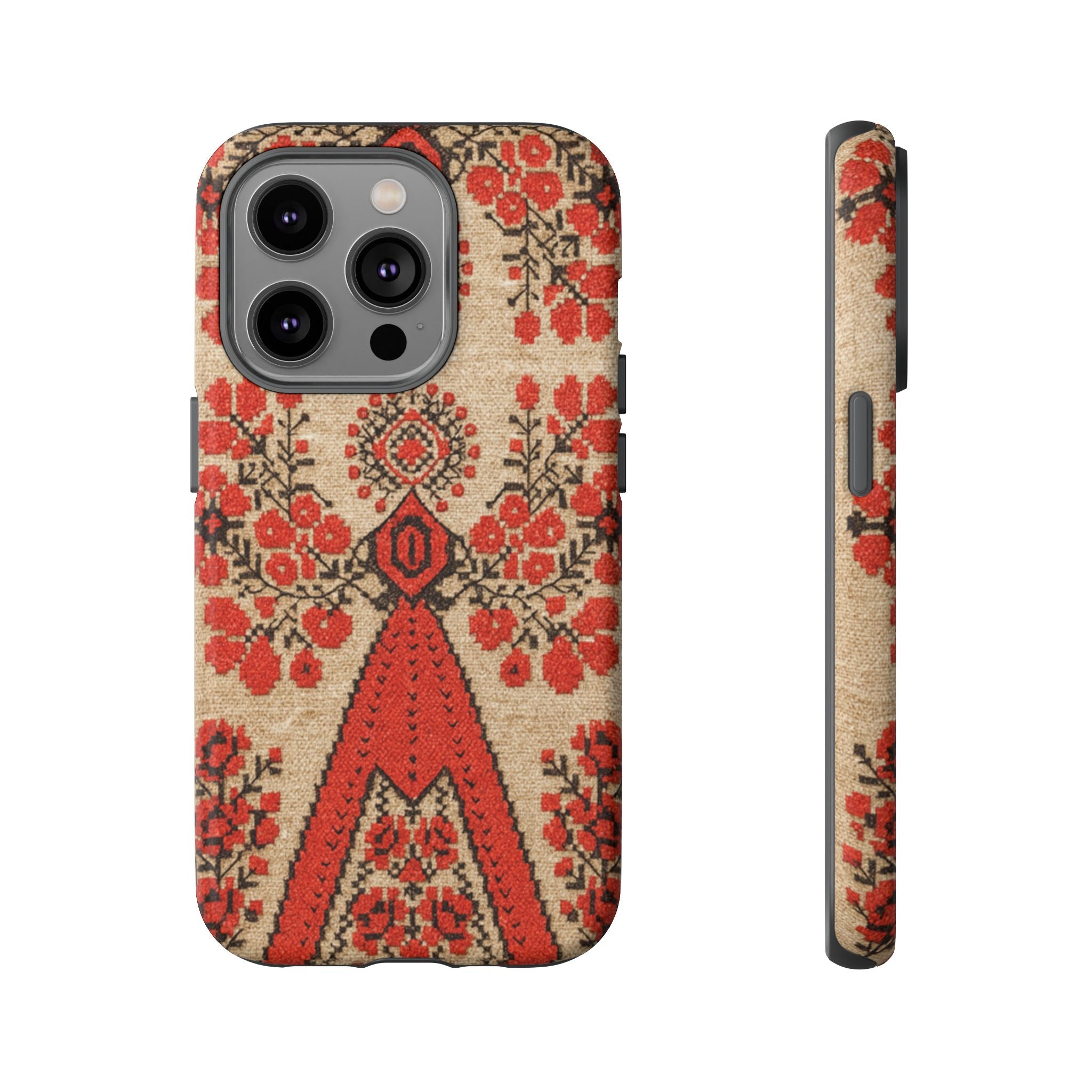 Ukrainian Embroidery Phone Case • Red Black Folk Pattern • Protective Cover with Traditional Berehynia Floral Motifs