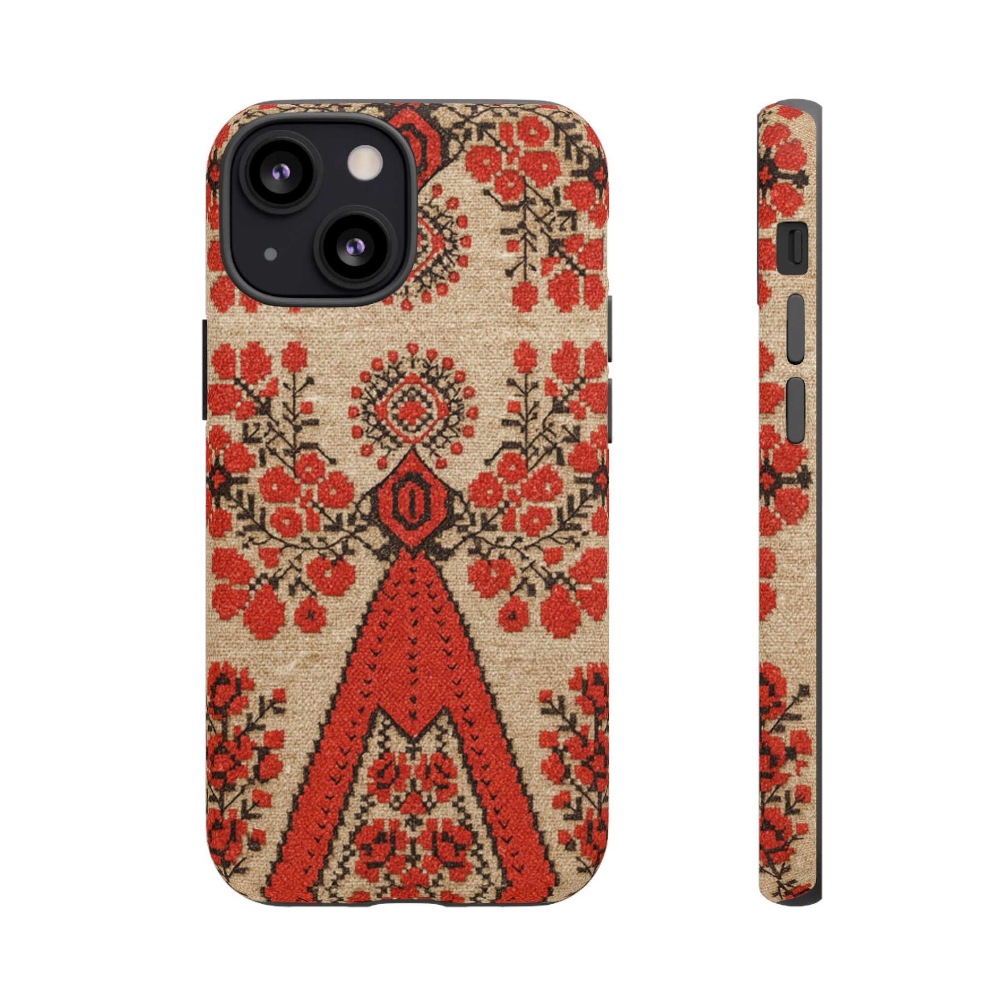 Ukrainian Embroidery Phone Case • Red Black Folk Pattern • Protective Cover with Traditional Berehynia Floral Motifs