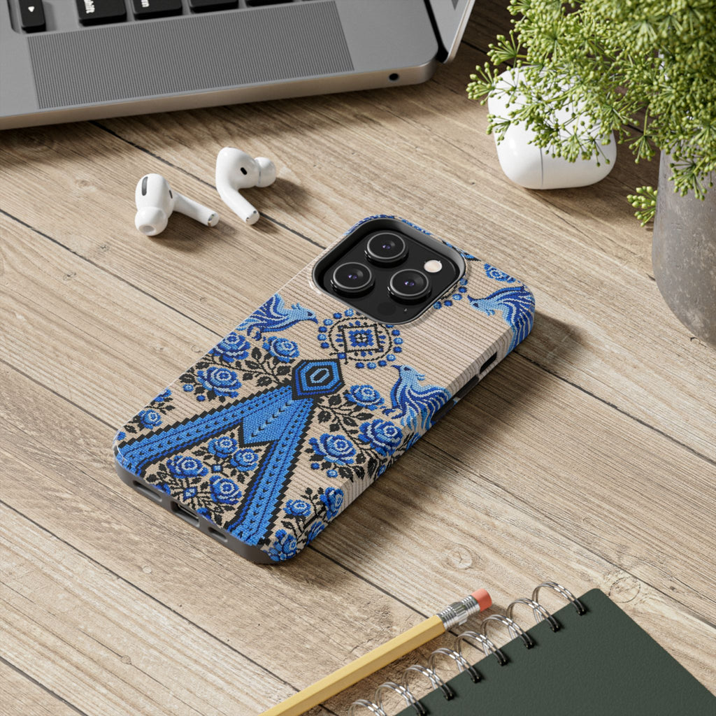 BLUESKYDEZIGN | Ukrainian Berehynia Phone Case | Blue Black Folk Art Falcons & Roses | Slavic Heritage Gift