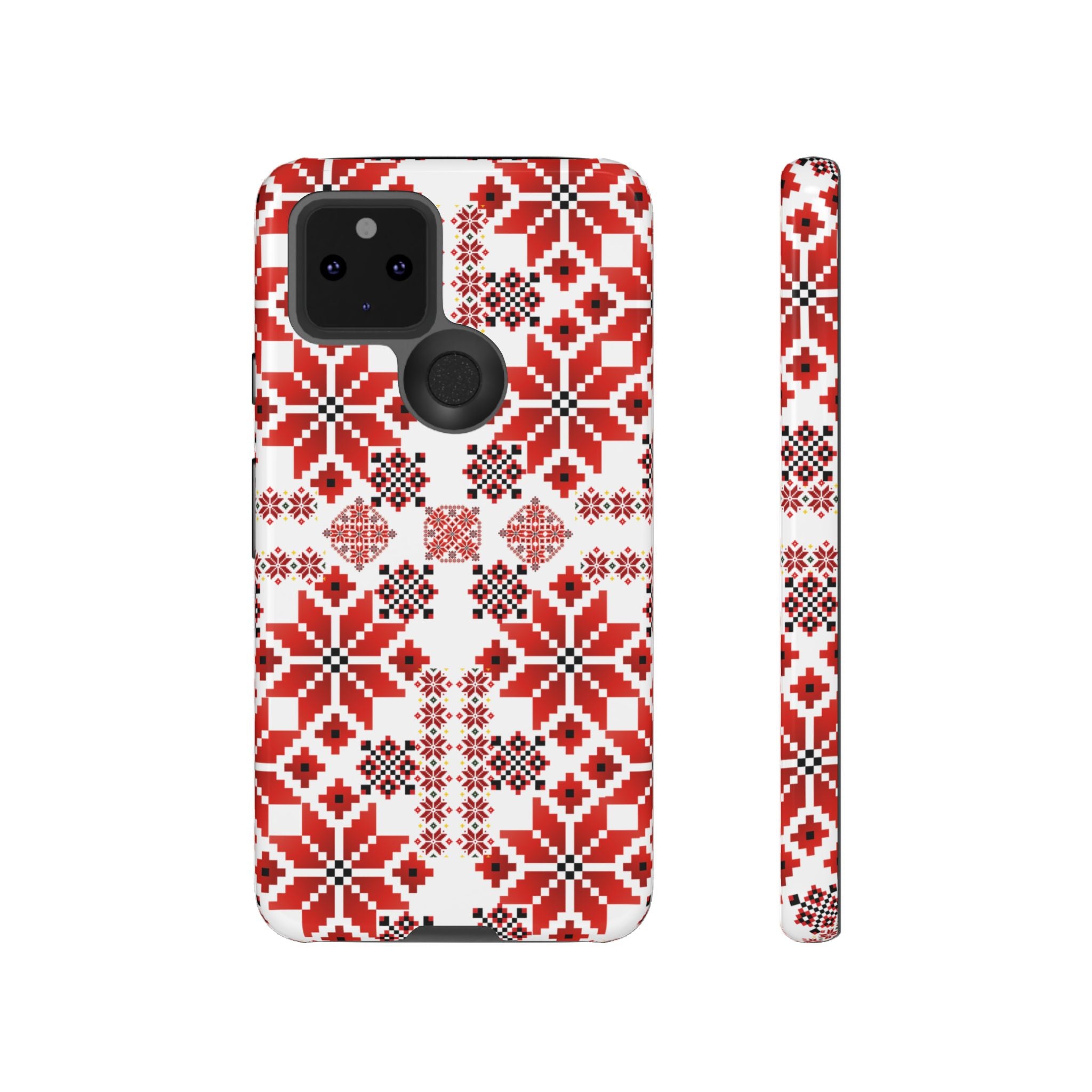 Ukrainian Embroidery Phone Case • Red Black Folk Pattern • Protective Slavic Geometric Cover for iPhone & Samsung
