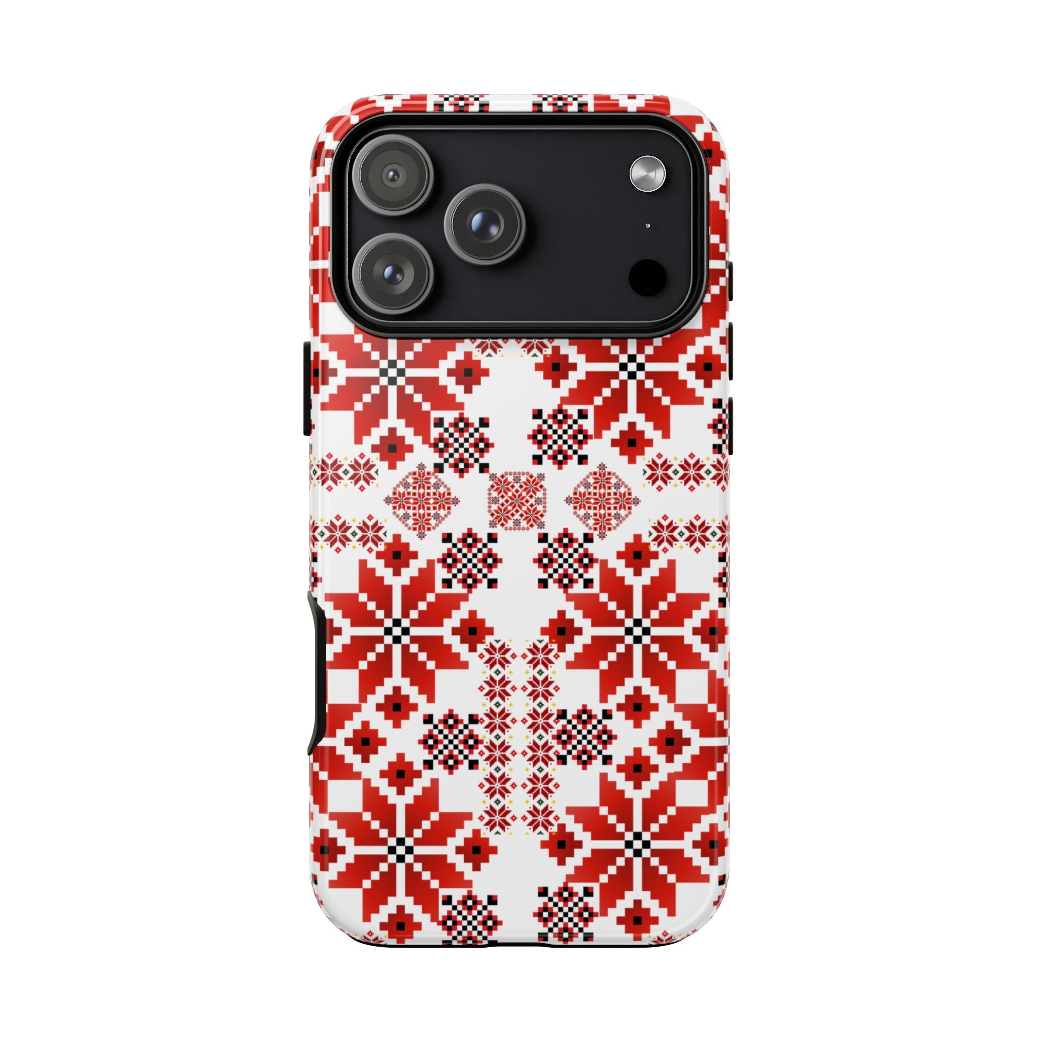 Ukrainian Embroidery Phone Case • Red Black Folk Pattern • Protective Slavic Geometric Cover for iPhone & Samsung