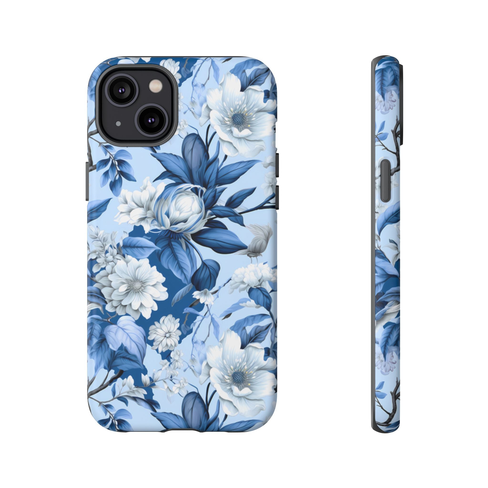 Blue Floral Watercolor Pattern Tough Case, Blue Rose Phone Case