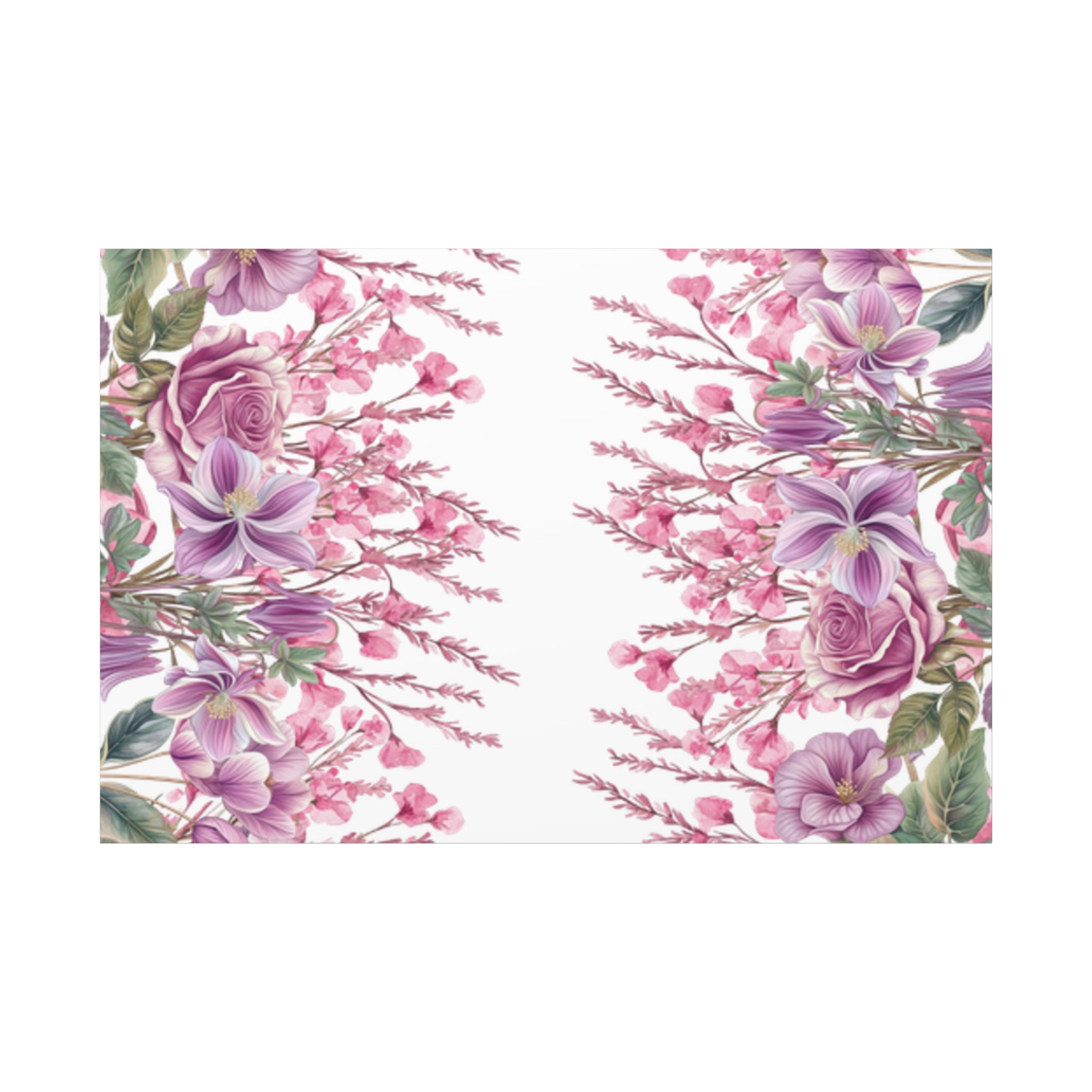 Floral Matte Canvas Wall Art, Pink Purple Botanical Print, Modern Symmetrical Flower Design, Stretched 1.25" Canvas Home Decor