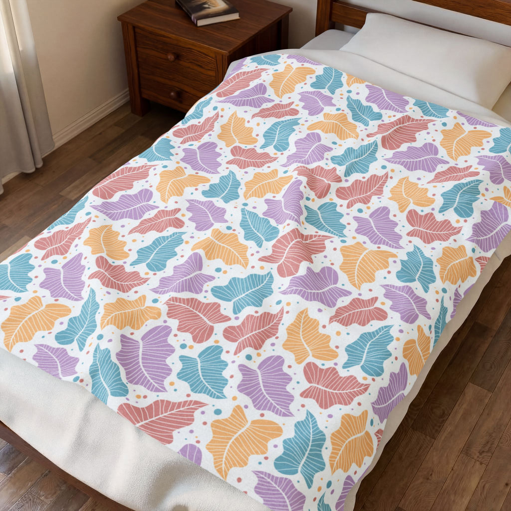 Pastel Leaf Plush Blanket