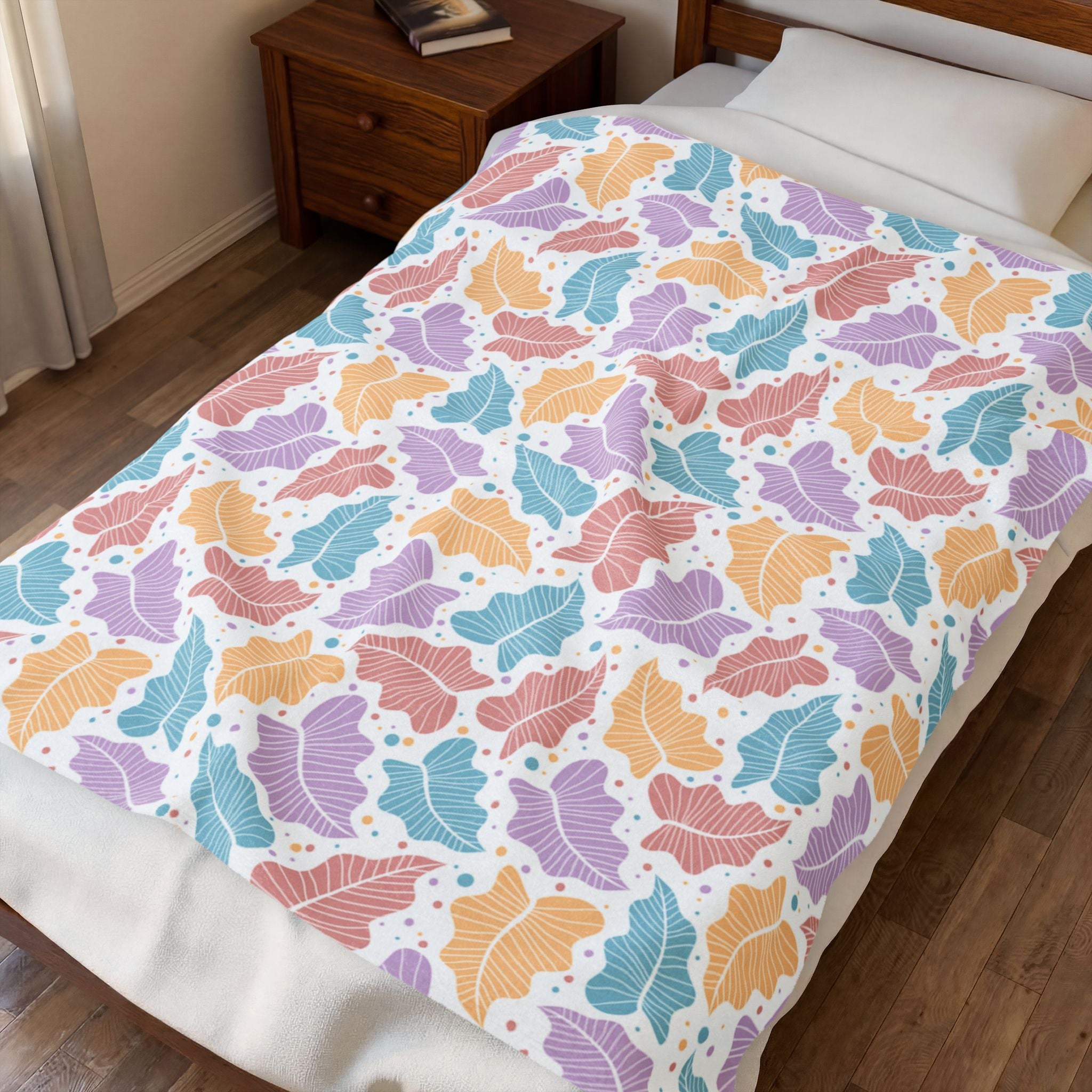 Pastel Leaf Plush Blanket