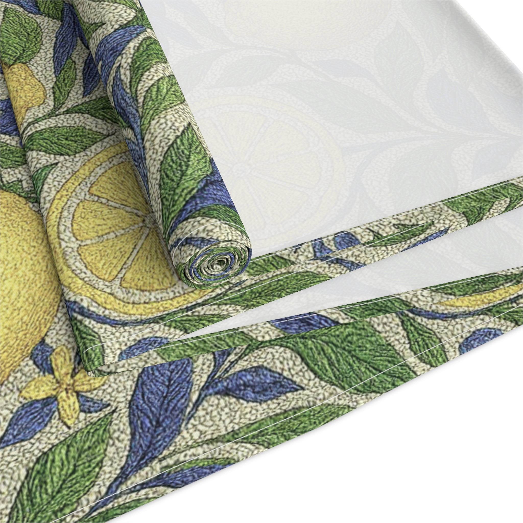 Citrus Riviera Lemon Grove Table Runner – Mediterranean Botanical Dining Decor | Cotton Twill or Polyester