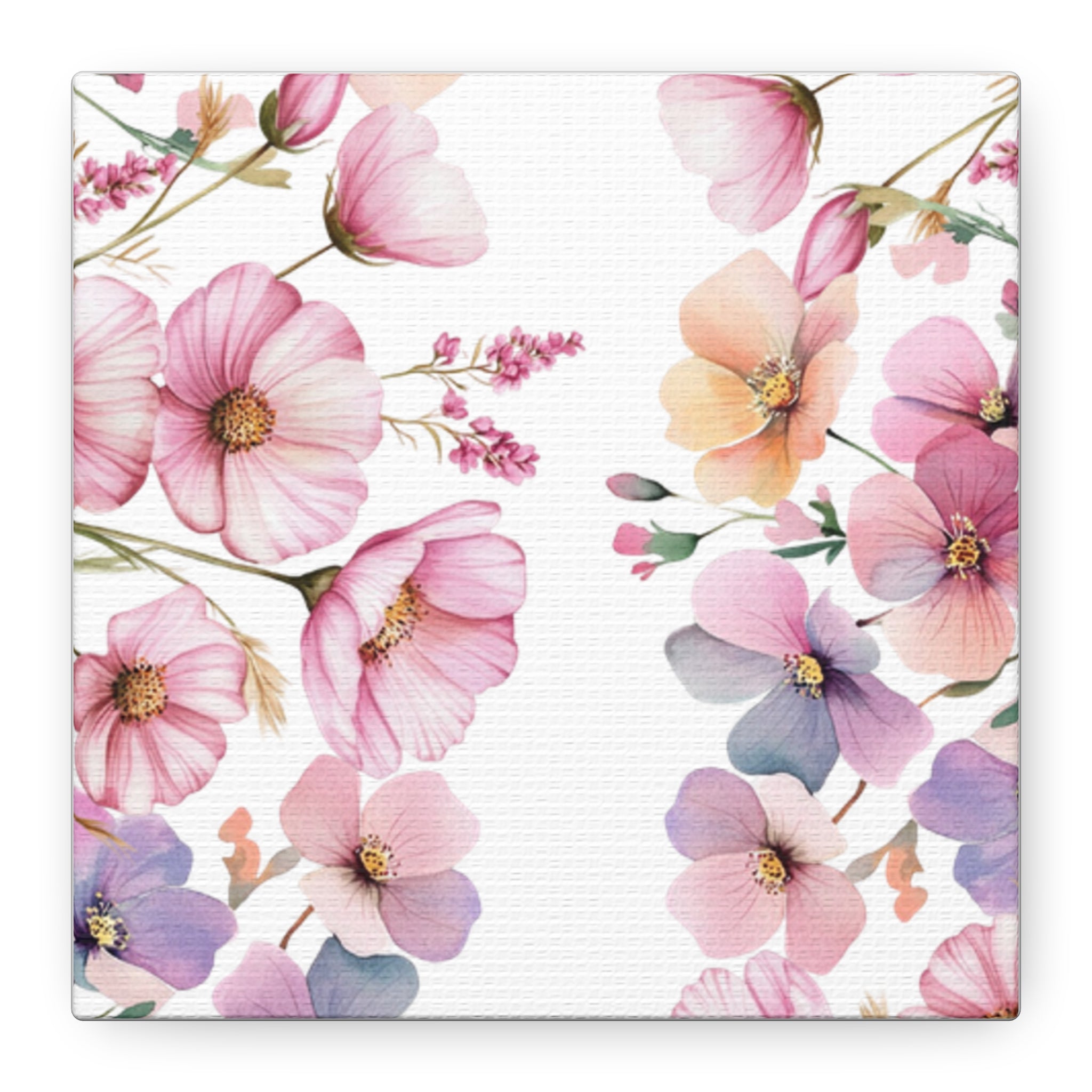 Pastel Floral Matte Canvas Wall Art, Soft Botanical Print, Modern Home Decor, Watercolor Flower Artwork, Stretched 1.25" Canvas