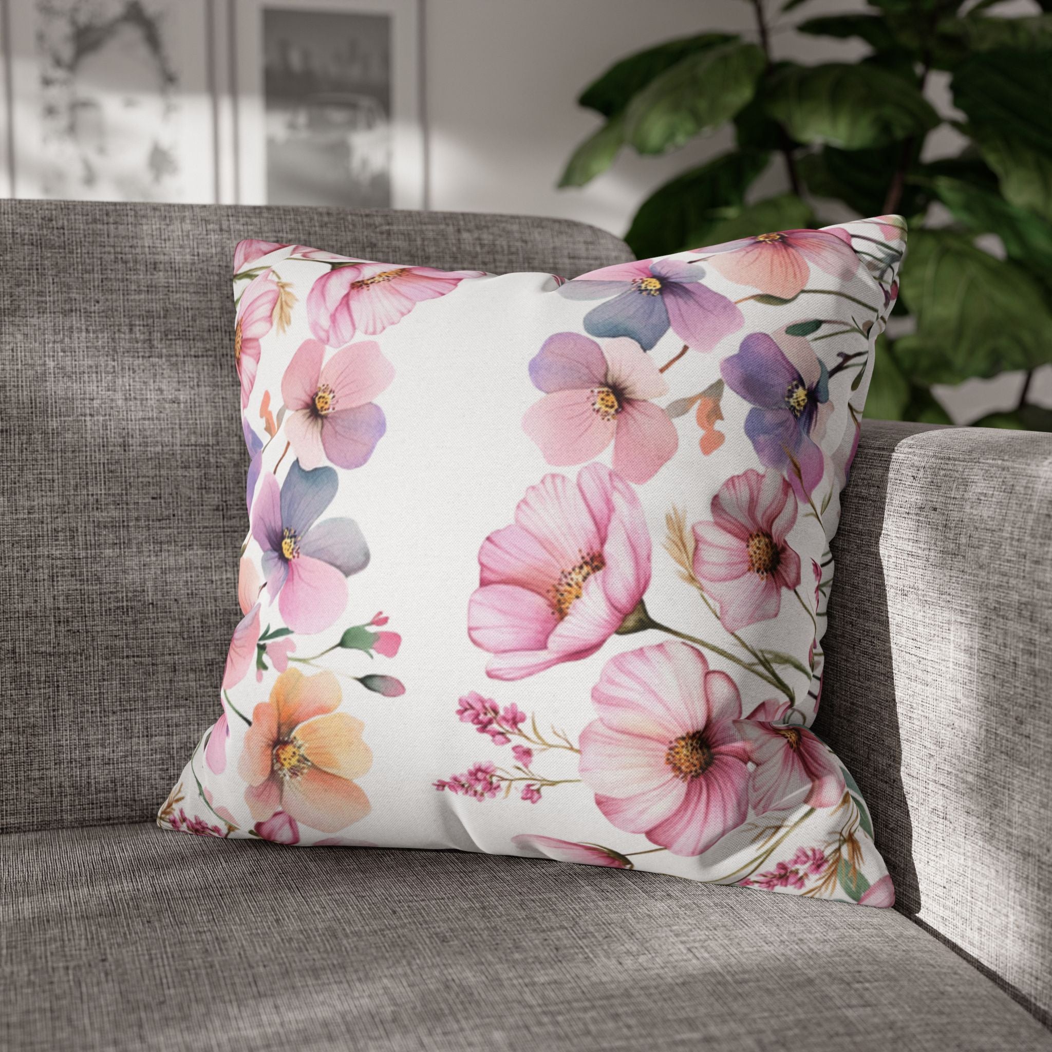 Spring Floral Pillowcase 1piece, Pink & Purple Blossom Design, Polyester Cushion Cover, Elegant Spring Home Decor