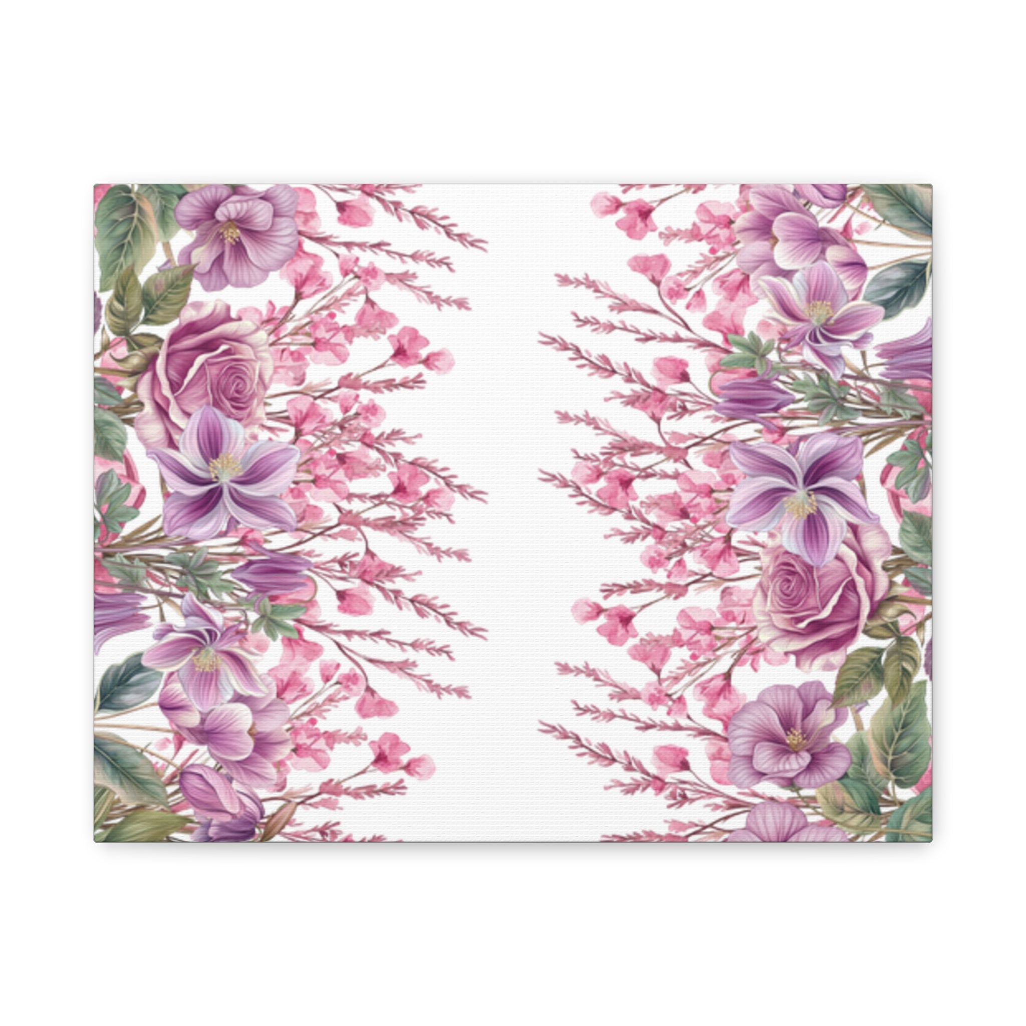 Floral Matte Canvas Wall Art, Pink Purple Botanical Print, Modern Symmetrical Flower Design, Stretched 1.25" Canvas Home Decor