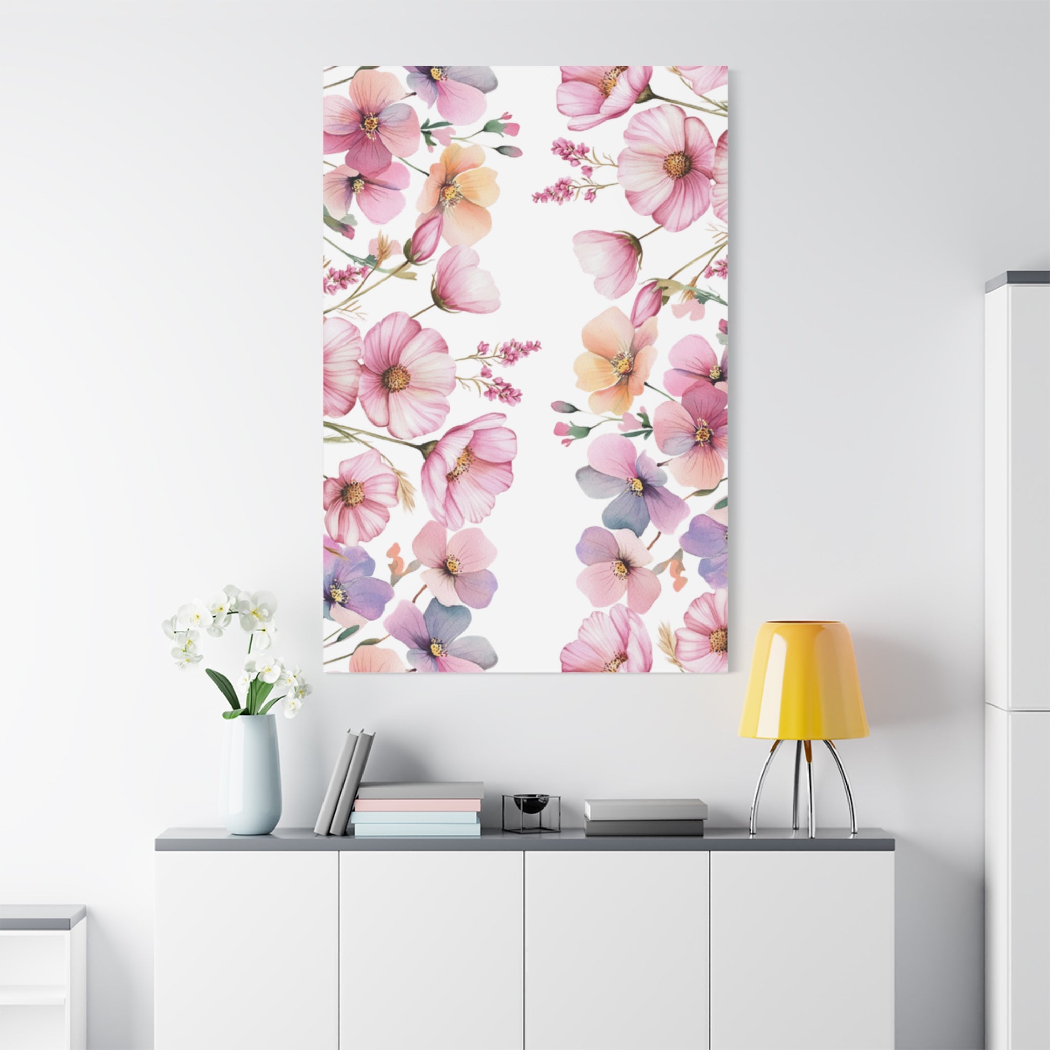 Pastel Floral Matte Canvas Wall Art, Soft Botanical Print, Modern Home Decor, Watercolor Flower Artwork, Stretched 1.25" Canvas