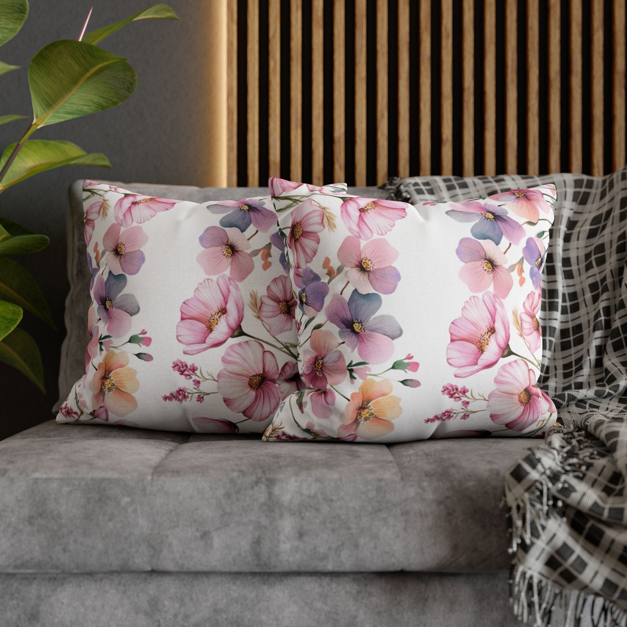Spring Floral Pillowcase 1piece, Pink & Purple Blossom Design, Polyester Cushion Cover, Elegant Spring Home Decor