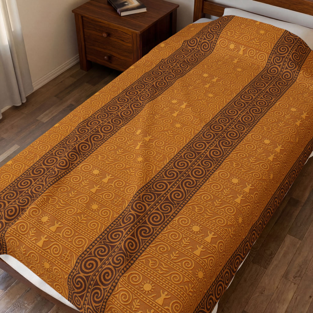 Trypillian Code Velveteen Blanket | Ancient Symbol Terracotta Heritage Throw
