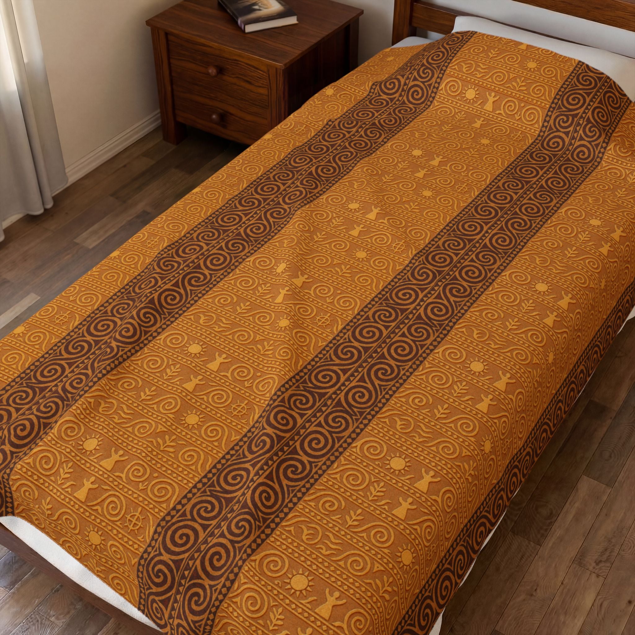 Trypillian Code Velveteen Blanket | Ancient Symbol Terracotta Heritage Throw