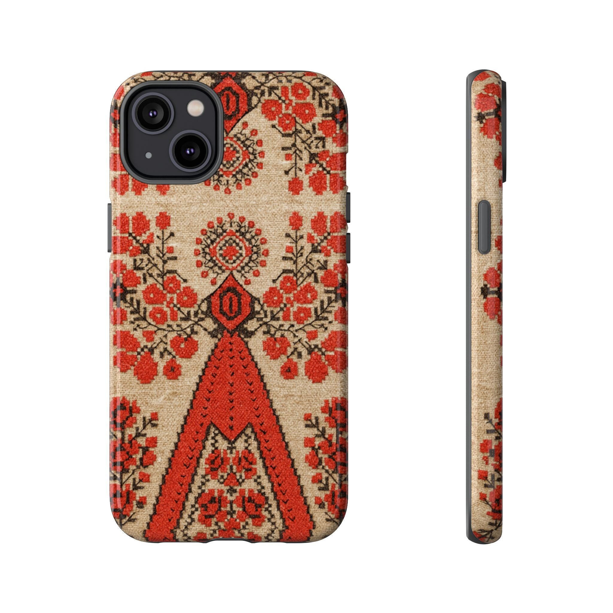 Ukrainian Embroidery Phone Case • Red Black Folk Pattern • Protective Cover with Traditional Berehynia Floral Motifs