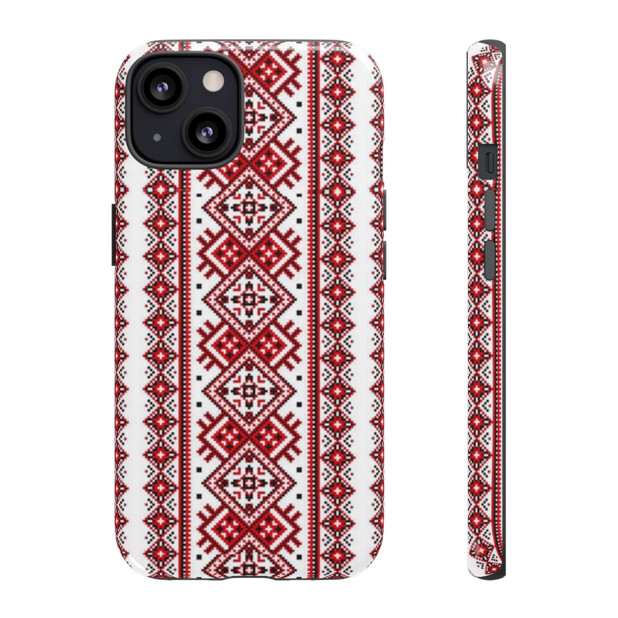 Ukrainian Embroidery iPhone Case  Red Black Traditional Pattern Protective Phone Cover, Gift idea