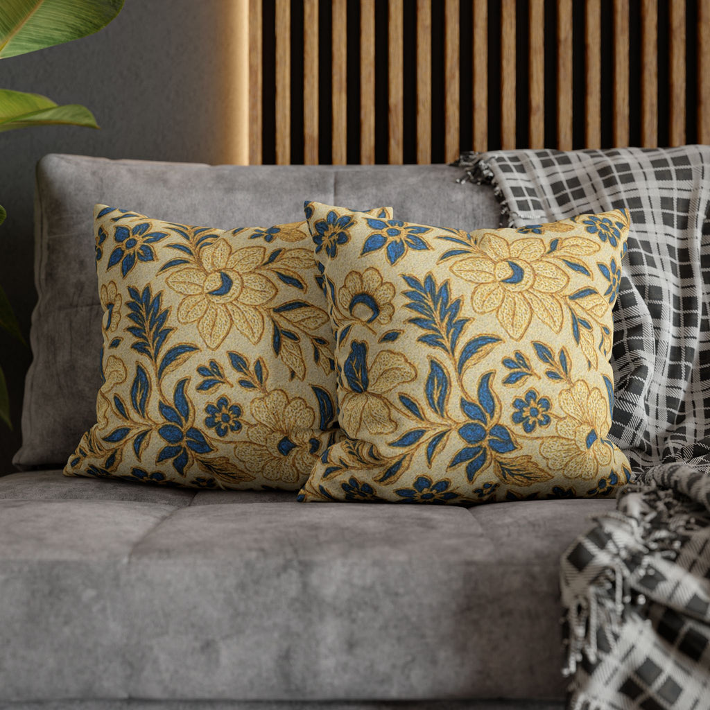 Floral Vintage Pillow Cover | Gold & Teal Botanical Print | Shabby Chic Cushion Cover 4 Sizes