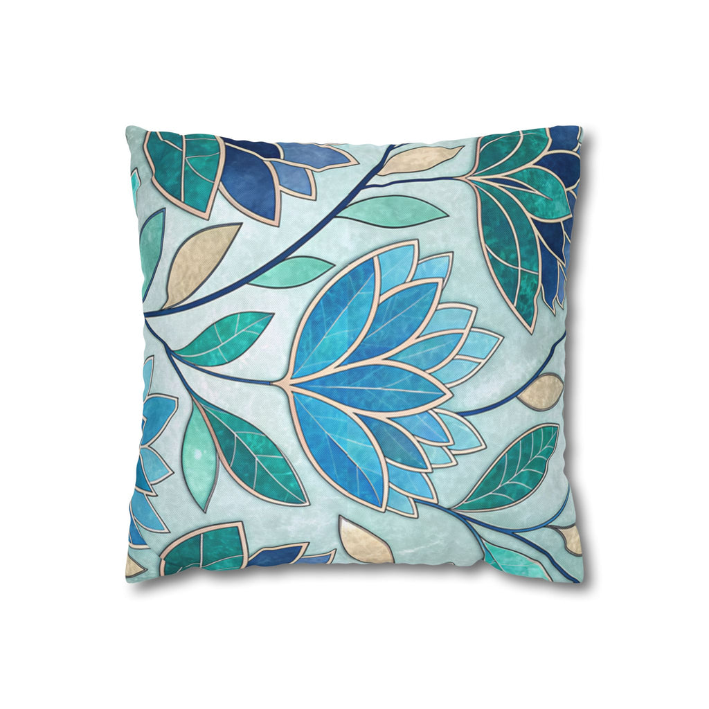Mosaic Pillowcase 1piece, Stained Glass Style Floral Cushion Covers, Teal Blue Decorative Polyester Throw Pillowcases