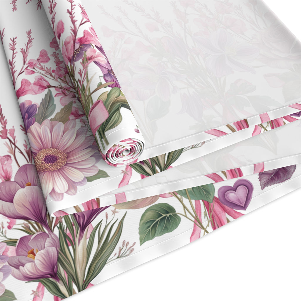 Spring Floral Table Runner, Cotton  Polyester, Pink  Purple Flower Design, Elegant Dining Table Decor, 16×72, 16×90