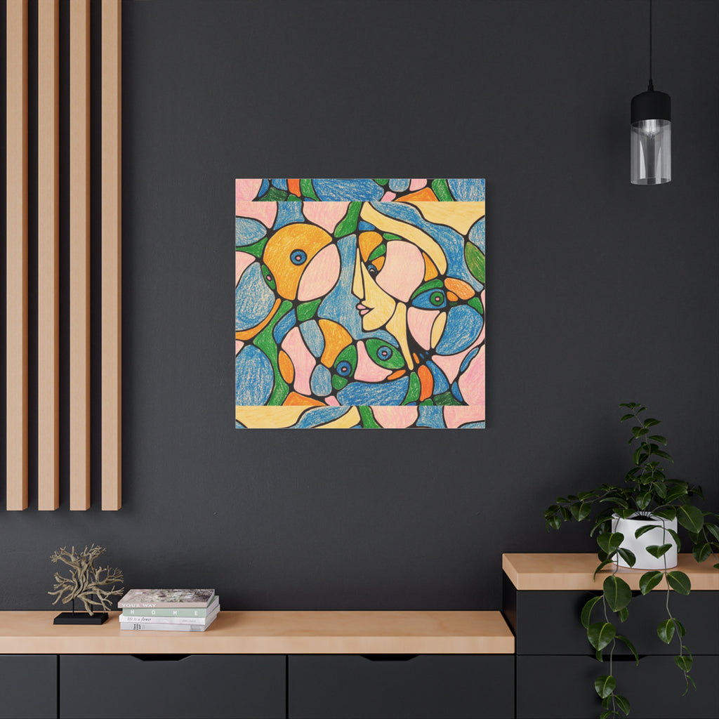 Abstract Colorful Faces Canvas Art, Vibrant Modern Wall Decor, Surreal Cubist Style Matte Print, Stretched 1.25" Ready to Hang
