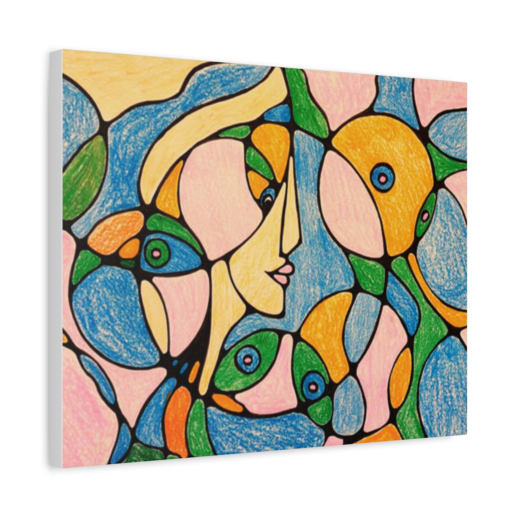 Abstract Colorful Faces Canvas Art, Vibrant Modern Wall Decor, Surreal Cubist Style Matte Print, Stretched 1.25" Ready to Hang