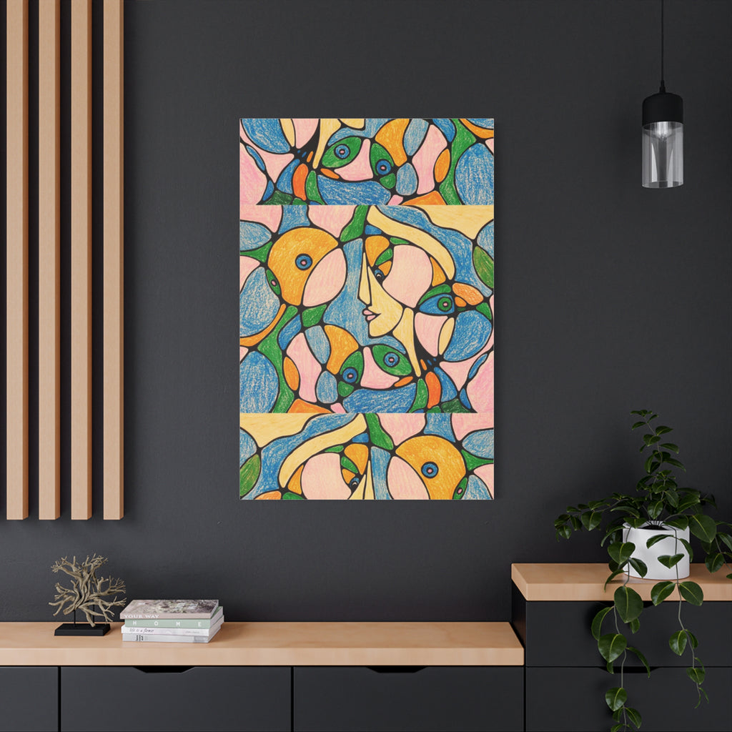 Abstract Colorful Faces Canvas Art, Vibrant Modern Wall Decor, Surreal Cubist Style Matte Print, Stretched 1.25" Ready to Hang