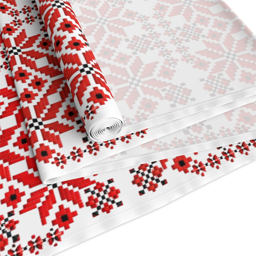 Mariia Red Table Runner | Ukrainian Folk Embroidery | Red & Black Geometric Dining Linen