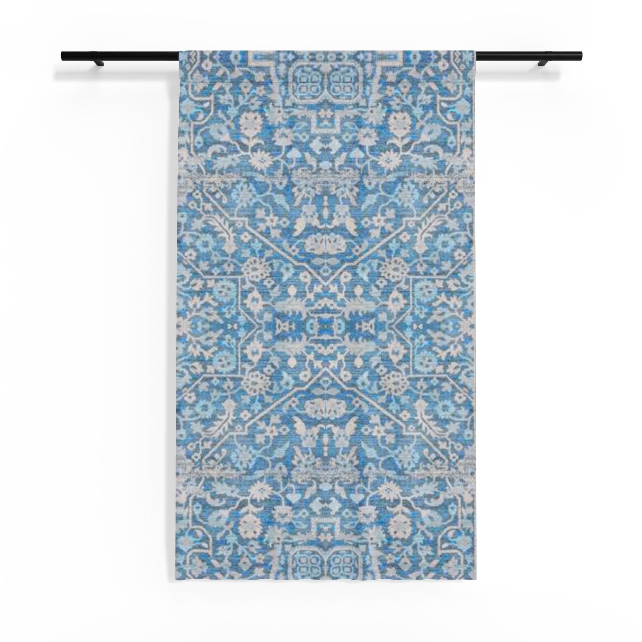 BLUESKYDEZIGN Grandmother's Heritage Sheer Curtain - Blue Floral Damask, Light Filtering Wabi-Sabi Panel