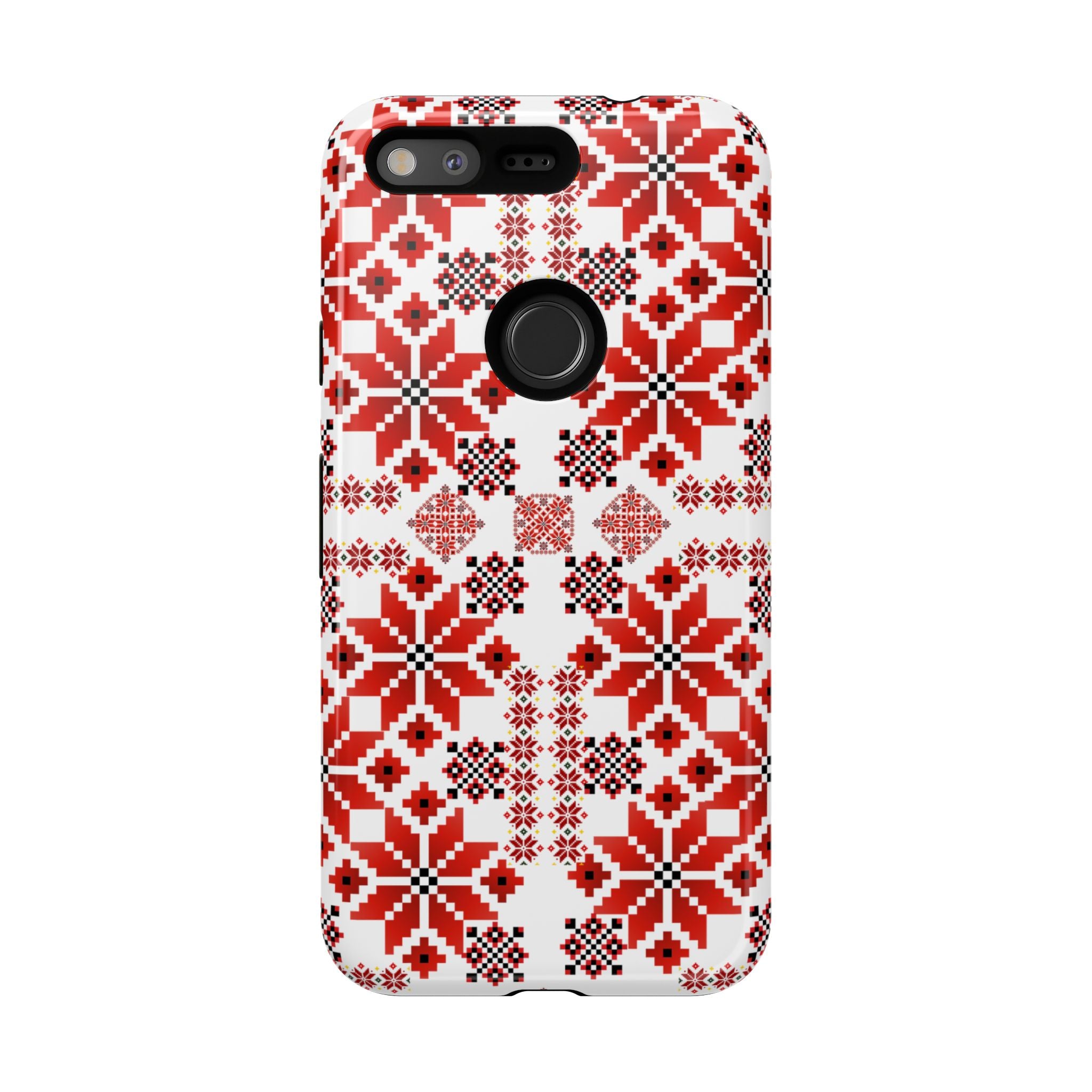 Ukrainian Embroidery Phone Case • Red Black Folk Pattern • Protective Slavic Geometric Cover for iPhone & Samsung