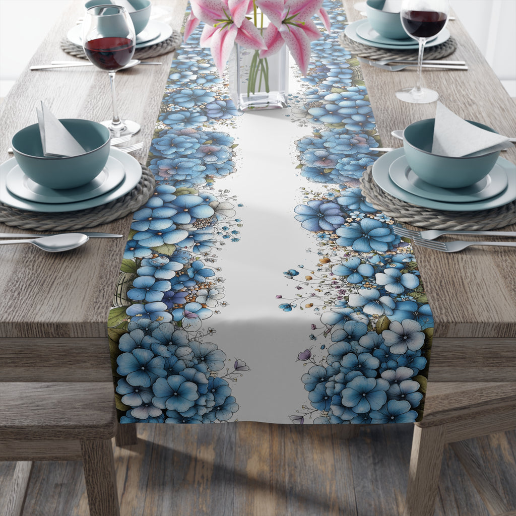 Blue Floral Table Runner, Cotton & Polyester, Spring Dining Table Decor, Elegant Blue and White Flower Runner, 2 Sizes