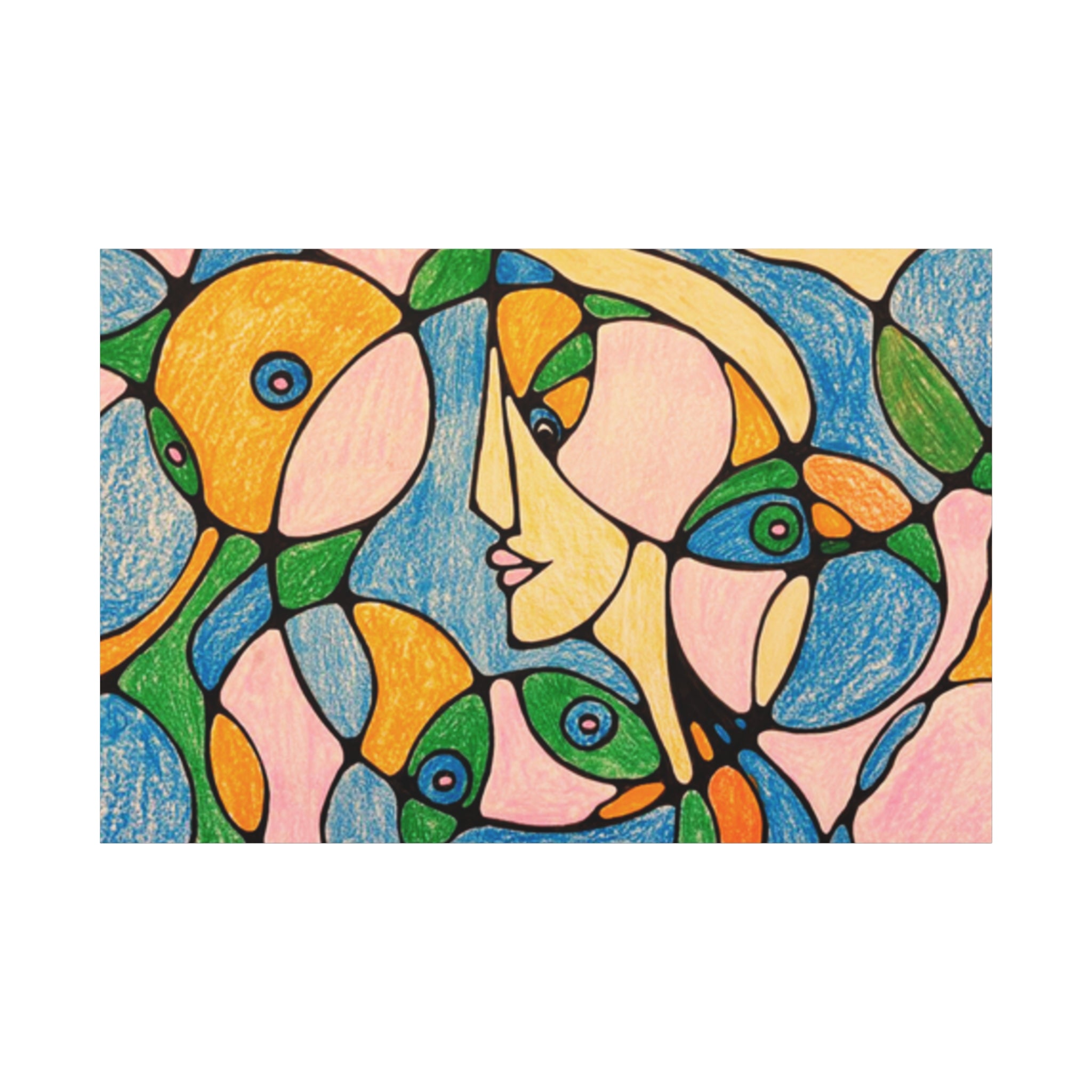 Abstract Colorful Faces Canvas Art, Vibrant Modern Wall Decor, Surreal Cubist Style Matte Print, Stretched 1.25" Ready to Hang