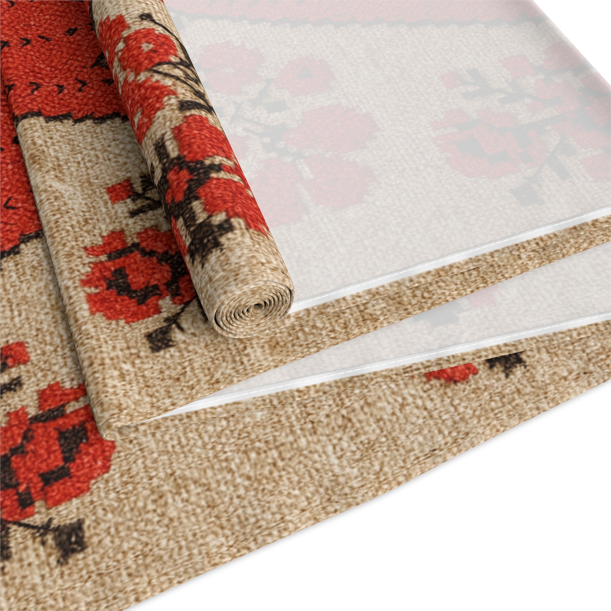 Berehynia Table Runner, Ukrainian Protective Symbol, Red Black Folk Pattern, Cultural Dining Decor for Home