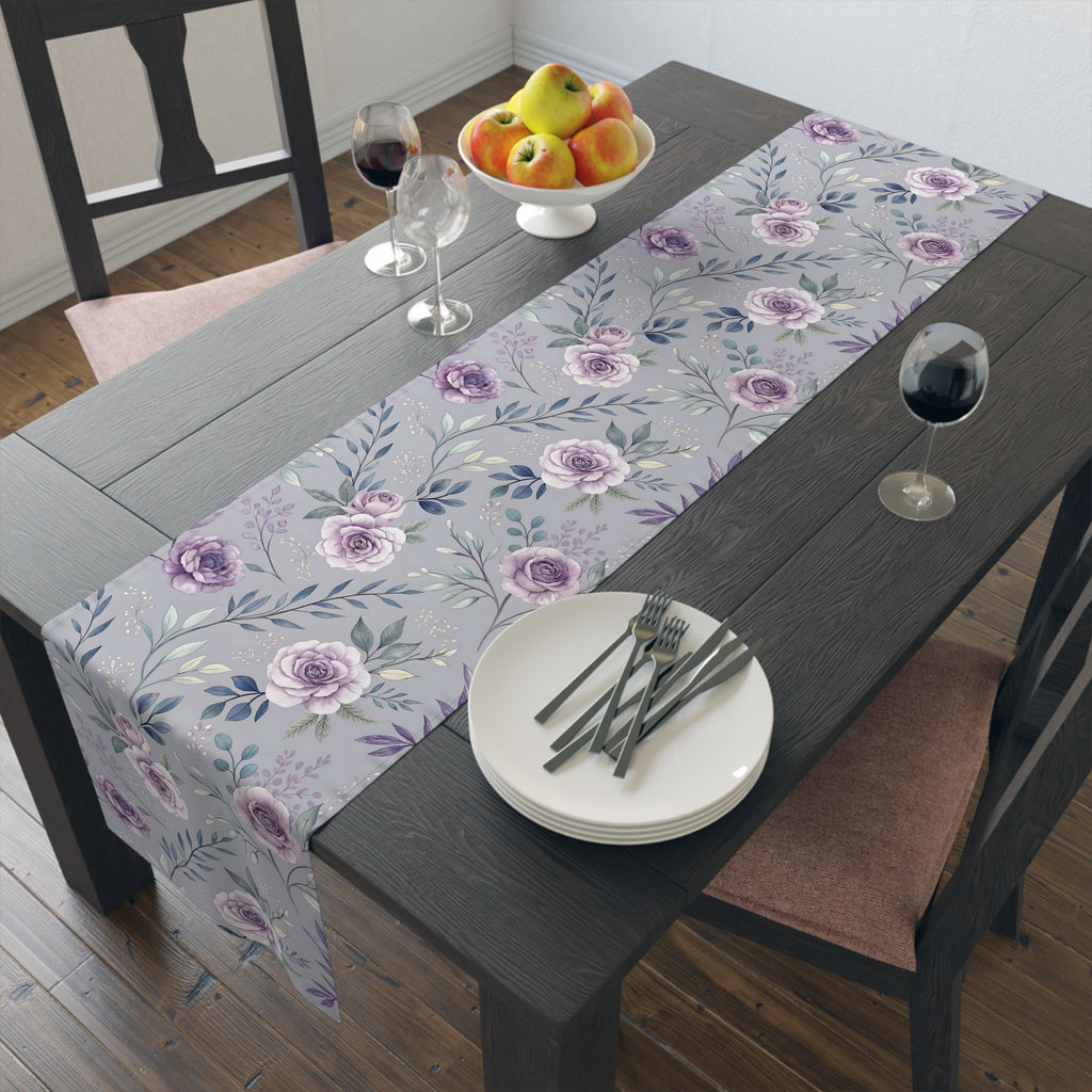 BLUESKYDEZIGN Purple Rose Floral Table Runner - Elegant Spring Wedding Decor