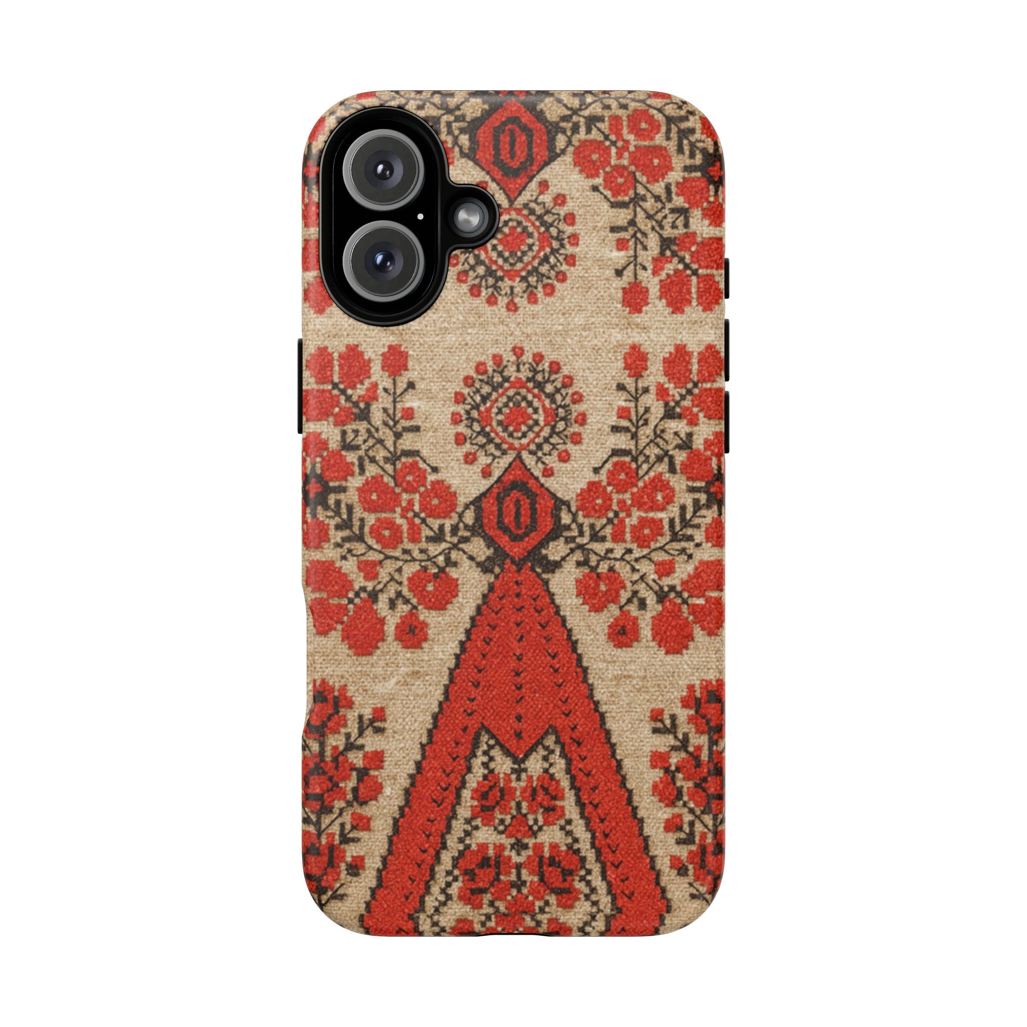 Ukrainian Embroidery Phone Case • Red Black Folk Pattern • Protective Cover with Traditional Berehynia Floral Motifs